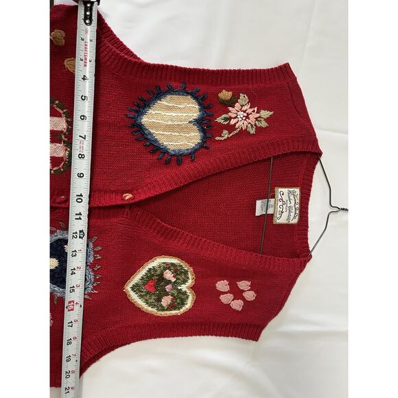 Heirloom Collectibles Valentine's Heart Embroidered Knit Sweater Vest Red 1X - Picture 8 of 8